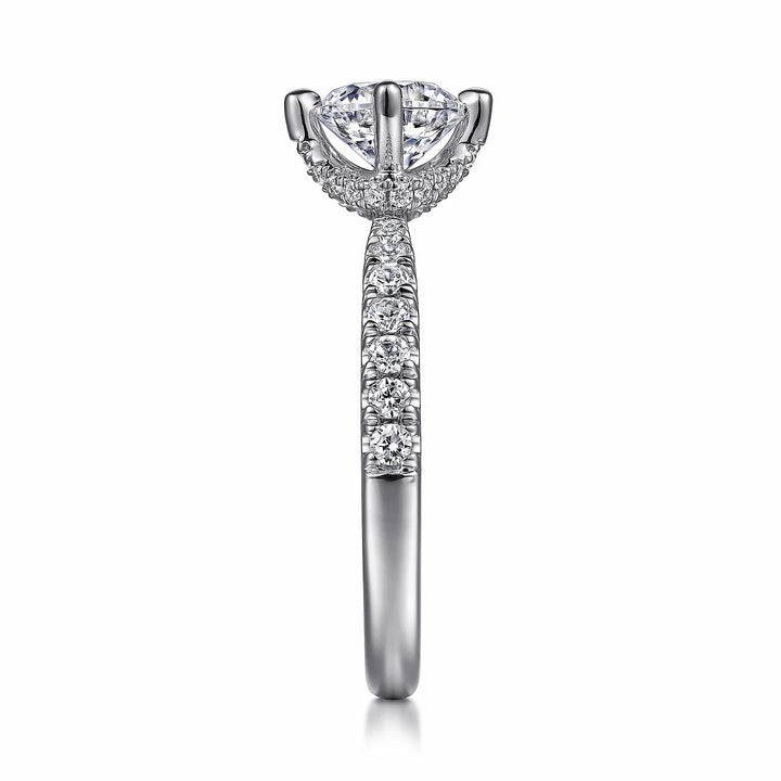 1.00ct Round Lab-Grown Diamond Solitaire Ring with Raised Pavé Crown and Band in White Gold