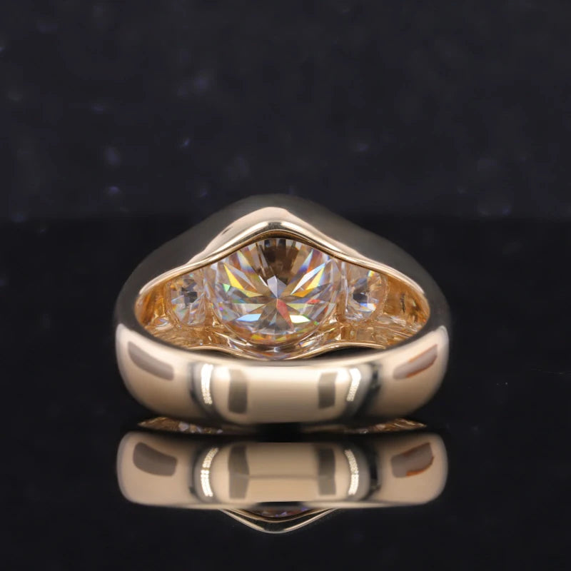 10mm Round Cut Moissanite Bezel with Side Stones in 10K Solid Yellow Gold