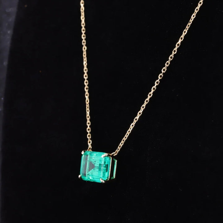8x10mm, 3.00ct Lab-Grown Colombian Emerald Pendant with Rolo Necklace in 14K Yellow Gold