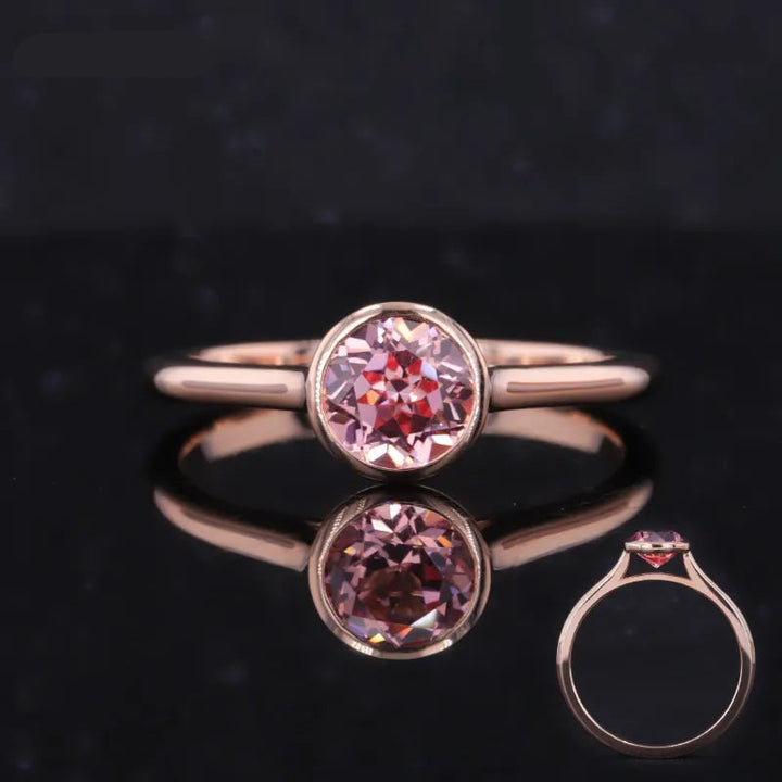 6mm, 1.00ct Lab-Grown Padparadscha Pink Sapphire Bezel-Set Ring in 14K Rose Gold