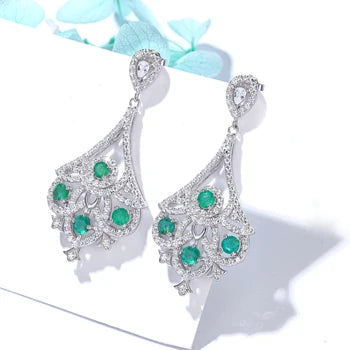 Columbian Emerald with Inclusion Drop Earrings with CZ accents