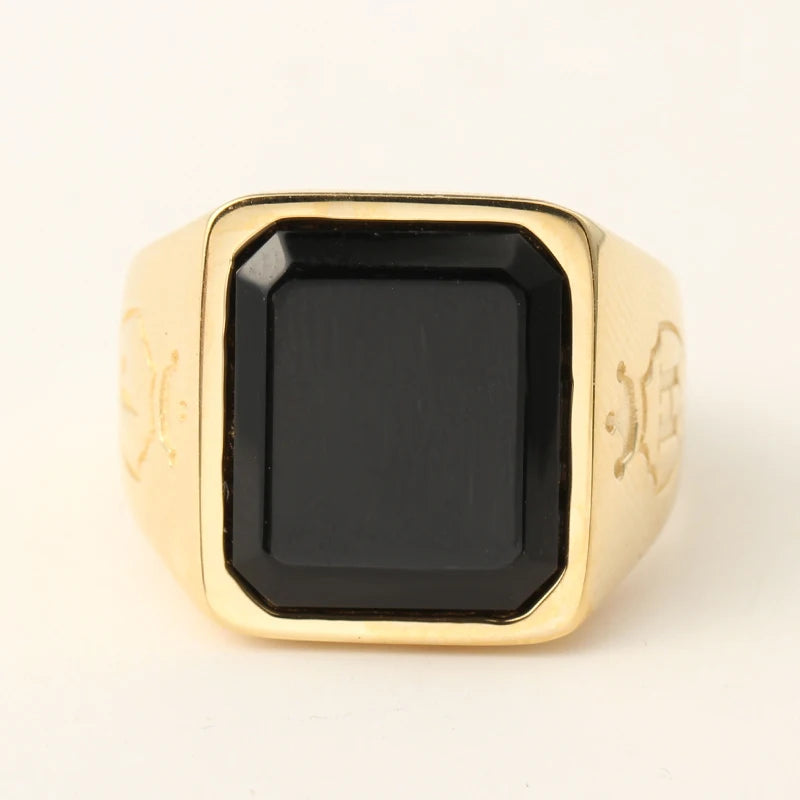13*11mm Men's Onyx Ring in 14K Yellow Gold