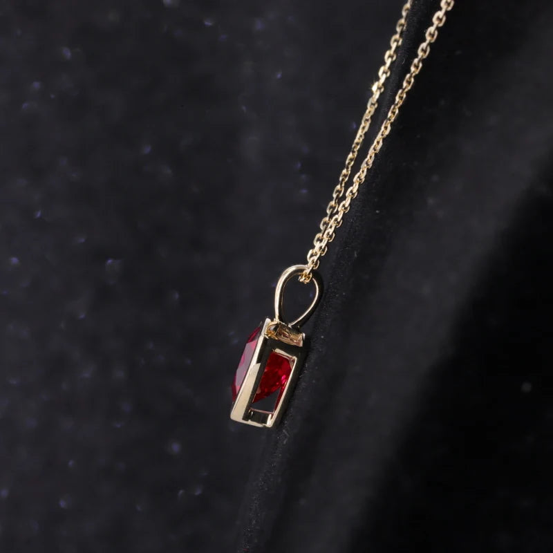 Trillion Cut Ruby Pendant Necklace in 10K Solid Yellow Gold
