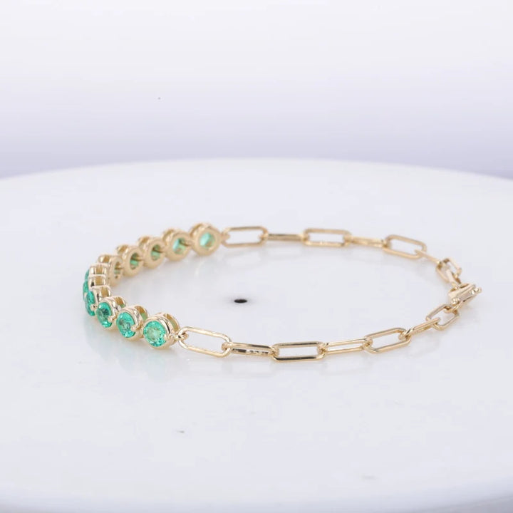 3.5mm, 3.50ctw Lab-Grown Colombian Emerald Charm Half-Tennis Bracelet in 10K Yellow Gold