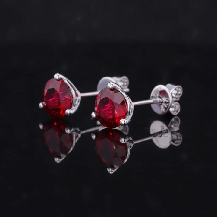 4.5mm, 0.50ct Each Round Lab-Grown Pigeon Blood Red Ruby Earrings in 10K White Gold