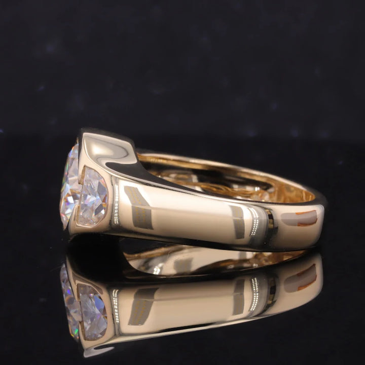 10mm Round Cut Moissanite Bezel with Side Stones in 10K Solid Yellow Gold