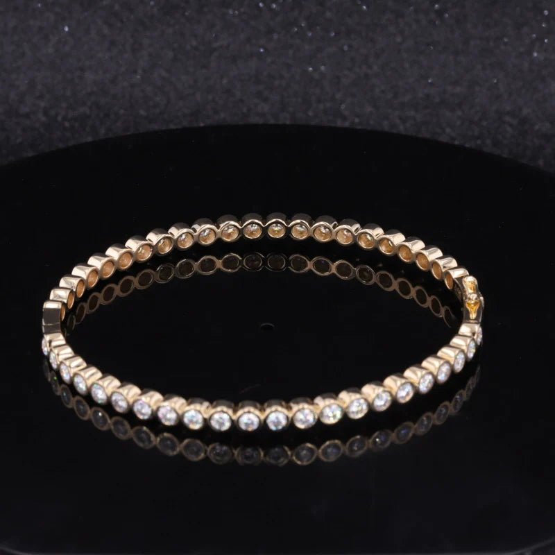 3mm Round Cut Moissanite Bezel Set Tennis Bangle in 14K Solid Yellow Gold