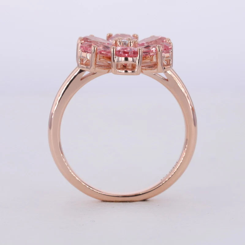 Pink Sapphire with 2.2mm Diamond Flower Ring in 10K Solid Rose Gold