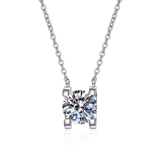 Moissanite 4 Claw Pendant Necklace in White/Rose Gold plated 925 silver