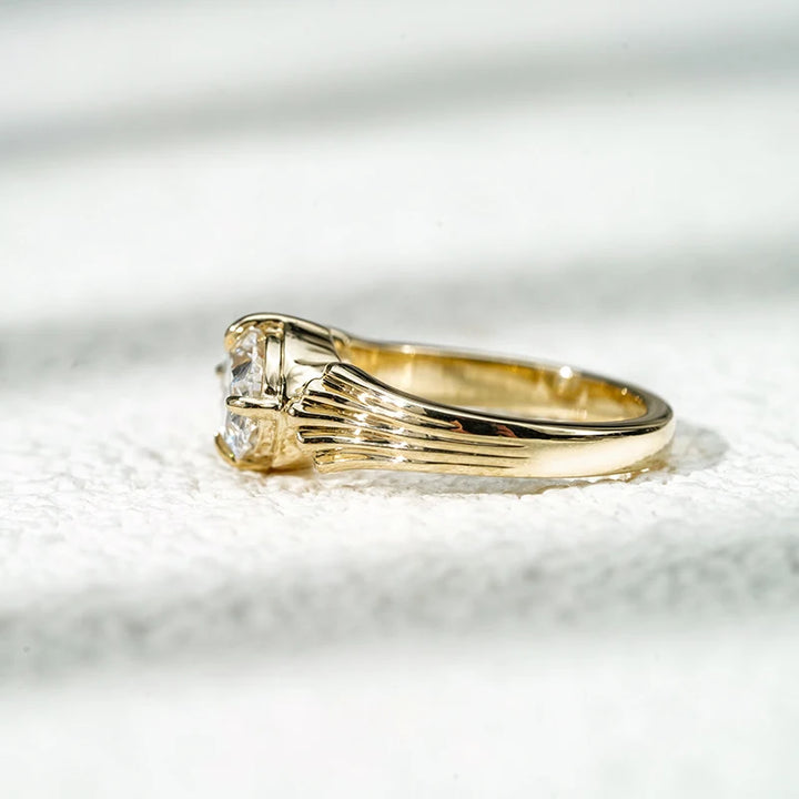 1.5ct Oval Diamond Vintage Ring with Matching 6-Stone Stacking Ring in 10K Solid Yellow Gold