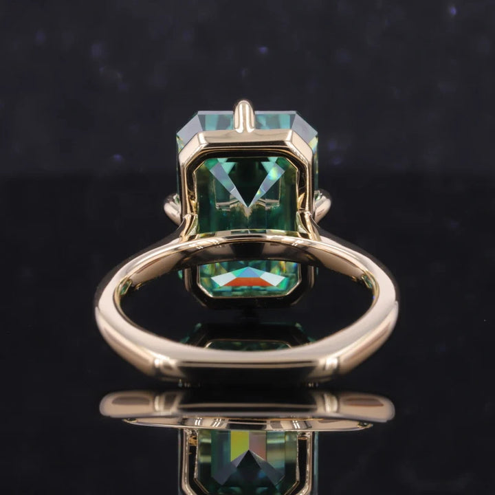 12x16mm Emerald Cut Green Moissanite Solitaire Ring in 14K Solid Yellow Gold