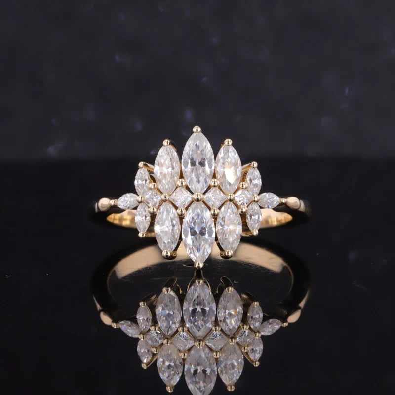 Marquise and Princess Moissanite Ring in 10k Solid Yellow Gold