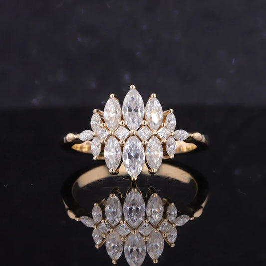 Marquise and Princess Moissanite Ring in 10k Solid Yellow Gold