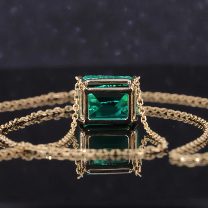 8x10mm, 3.00ct Lab-Grown Colombian Emerald Pendant with Rolo Necklace in 14K Yellow Gold