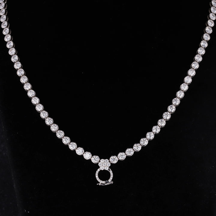 12x16mm, 9.00ct Pear Lab-Grown Blue Sapphire Pendant with Bezel-Set Moissanite Tennis Necklace with 10K White Gold