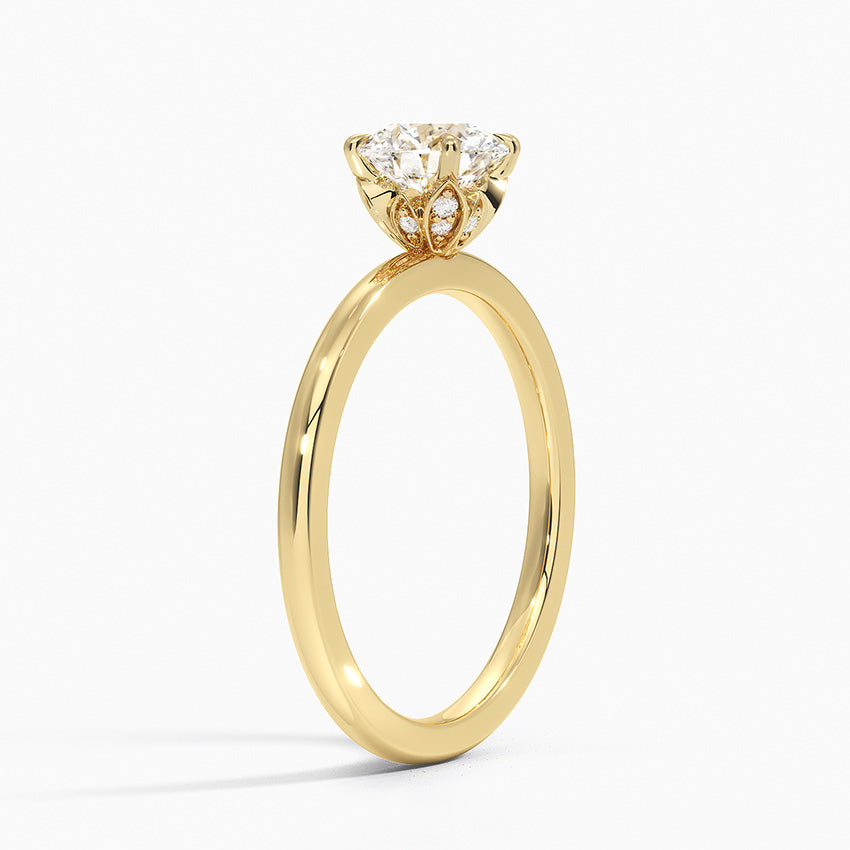 1.00ct Round Lab-Grown Diamond Solitaire Ring with Floral Crown in Yellow Gold