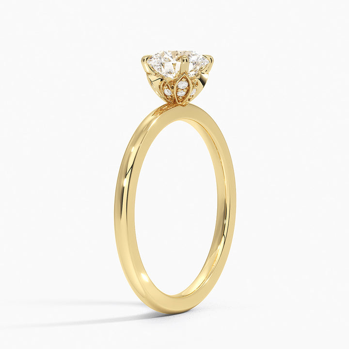 1.00ct Round Lab-Grown Diamond Solitaire Ring with Floral Crown in Yellow Gold