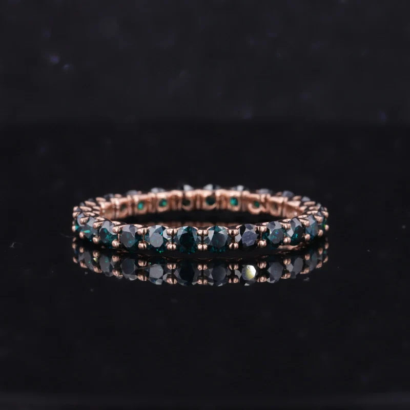 2.5mm Round Cut Green Moissanite Full Eternity Ring in 10K Solid Rose Gold