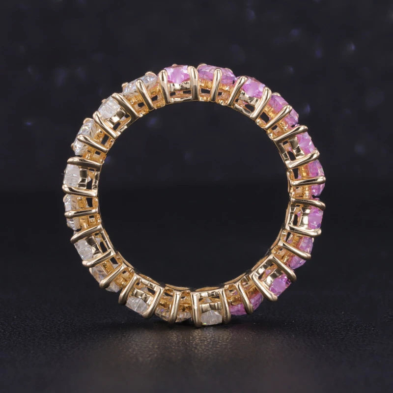 3.5mm, 4.40ctw Heart Lab-Grown Sakura Pink Sapphire & Diamond Eternity Band Ring in 14K Yellow Gold