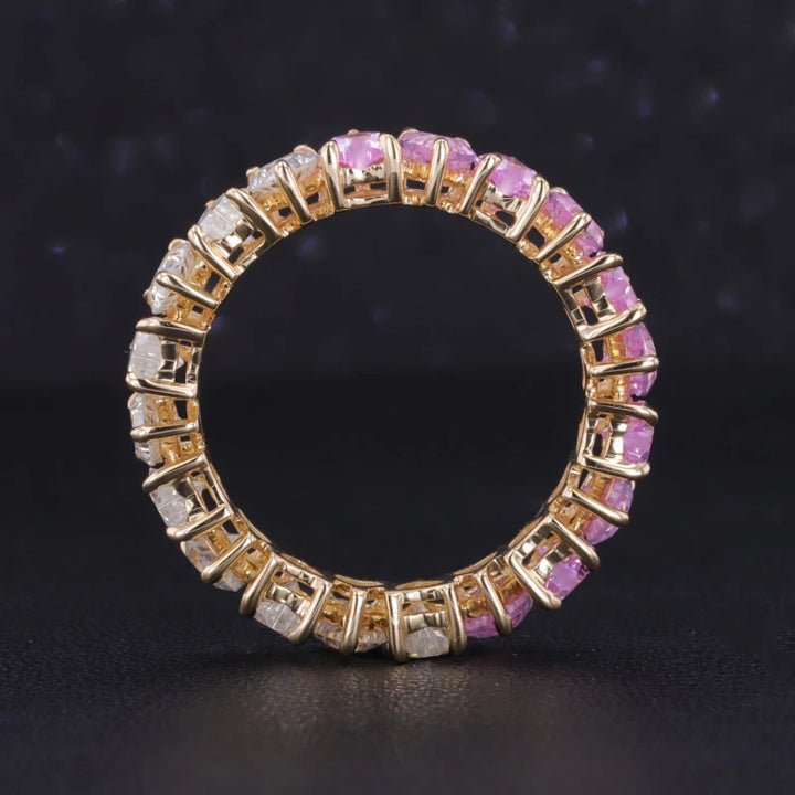 3.5mm, 4.40ctw Heart Lab-Grown Sakura Pink Sapphire & Diamond Eternity Band Ring in 14K Yellow Gold