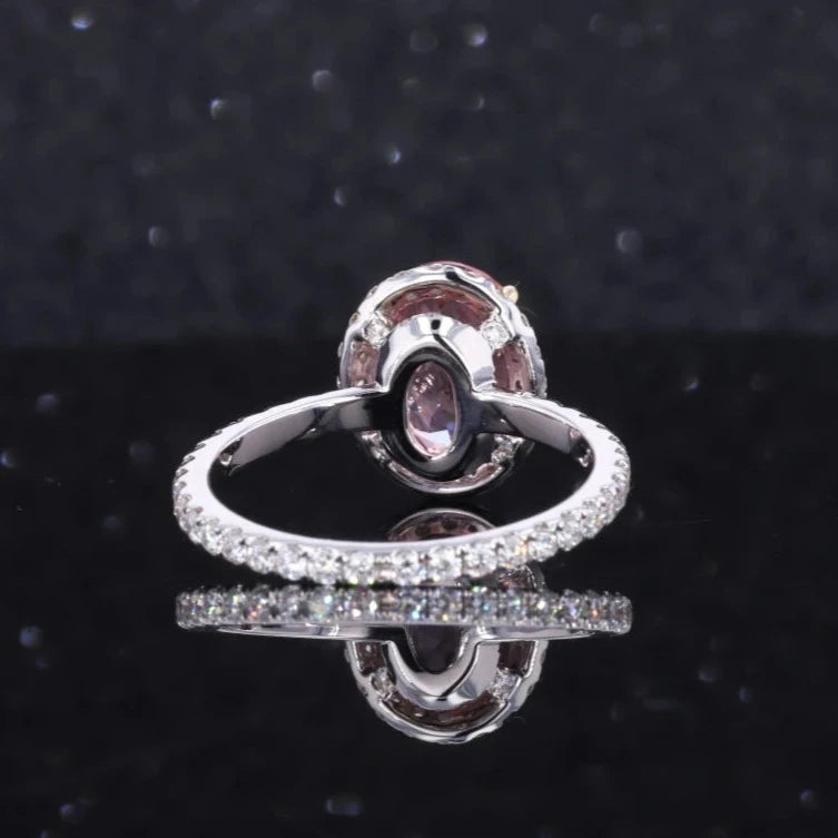 8*10mm Oval Cut Sakura Pink Sapphire Moissanite Halo and Eternity Ring in 10K Solid White Gold