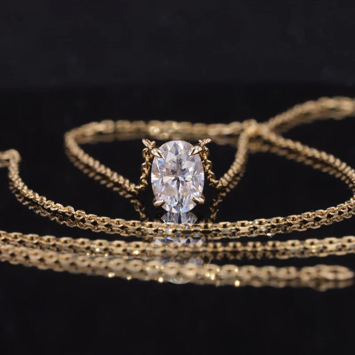 7*9mm, 2ct Oval Cut Moissanite Pendant Necklace in 14K Solid Yellow Gold