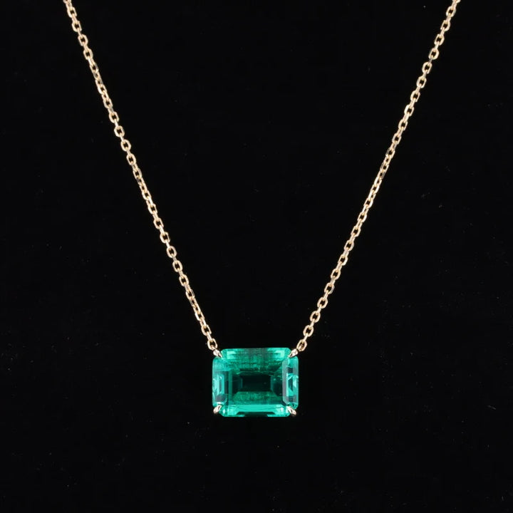 8x10mm, 3.00ct Lab-Grown Colombian Emerald Pendant with Rolo Necklace in 14K Yellow Gold