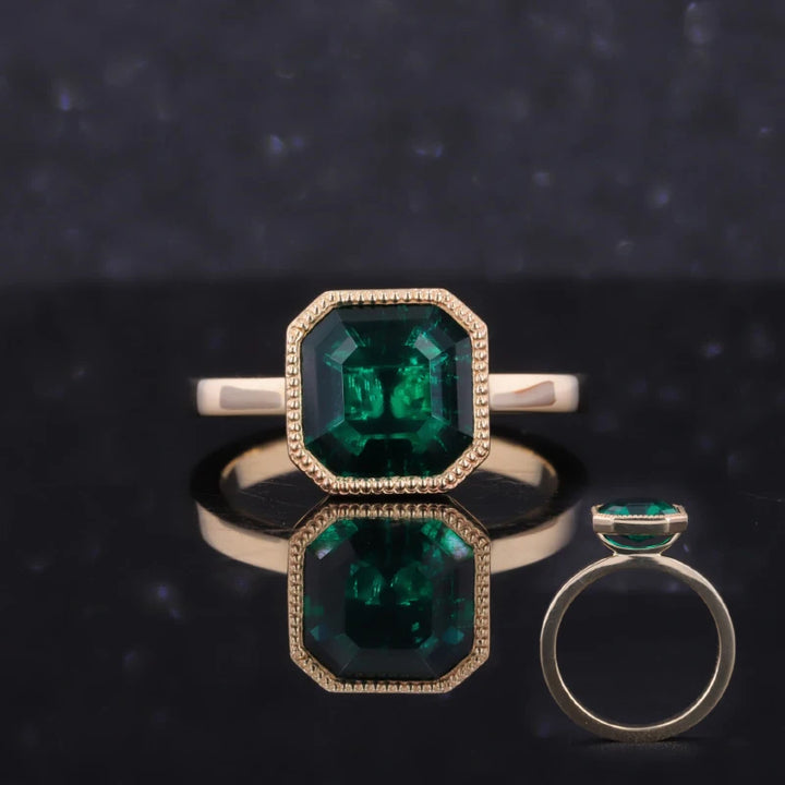 8mm, 2.00ct Asscher Lab-Grown Zambian Emerald Ring in 10K Yellow Gold