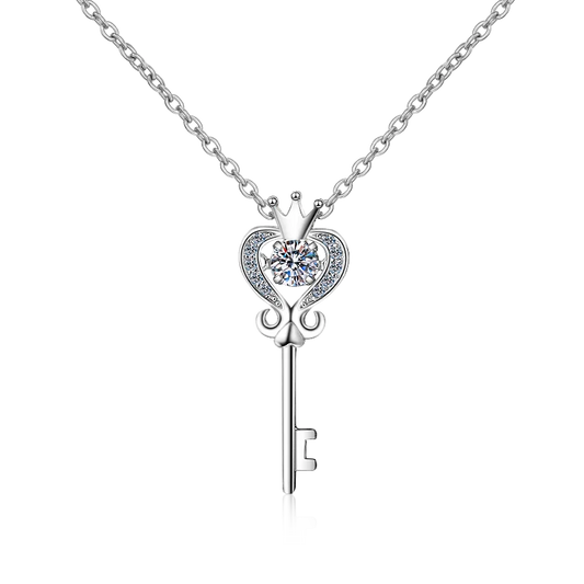 Moissanite Crown Key Pendant with Rope Necklace Chain in 925 silver