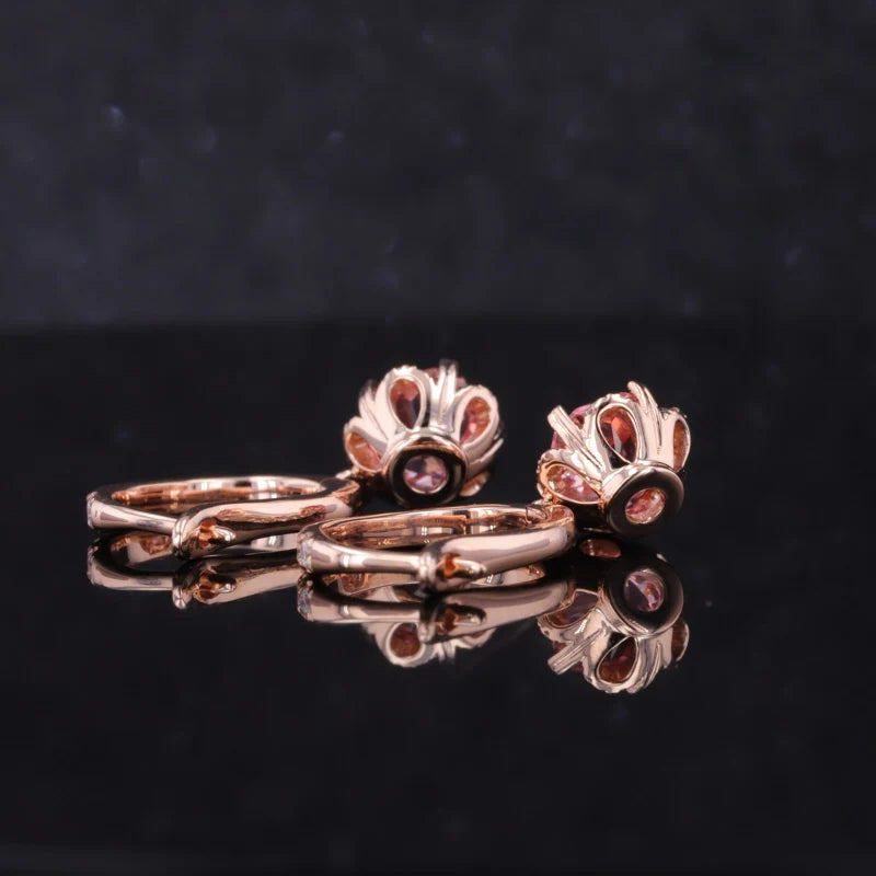 6x6mm, 1.25ct Each Pentagon Lab-Grown Pink Sapphire Hoop with Diamond Dangle Earrings in 14K Rose Gold