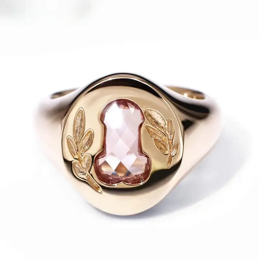 Customized Pink Sapphire Ring NAUGHTY KNIGHT 18k Yellow Gold