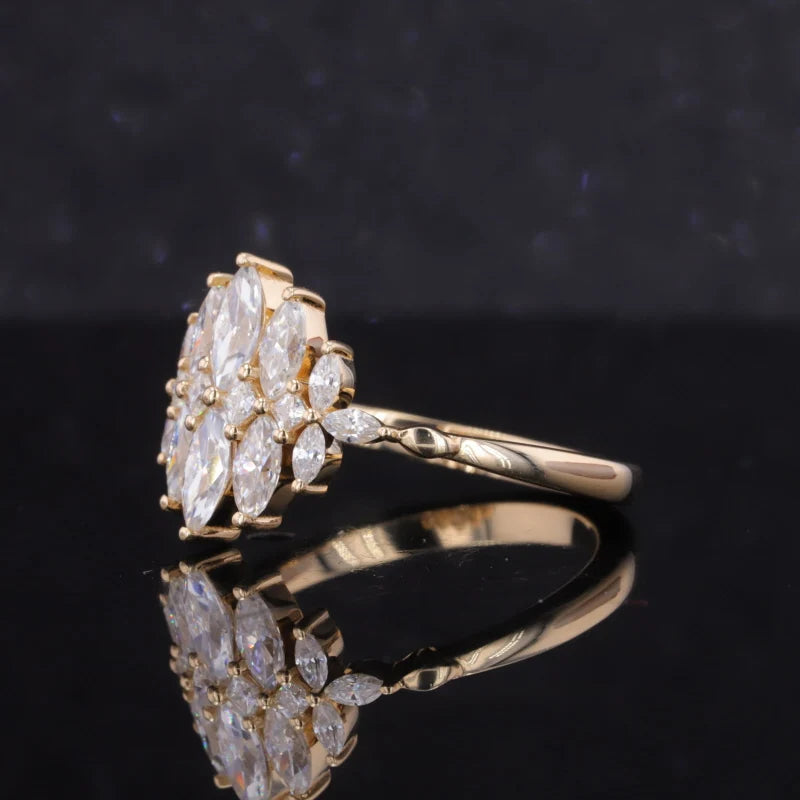 Marquise and Princess Moissanite Ring in 10k Solid Yellow Gold