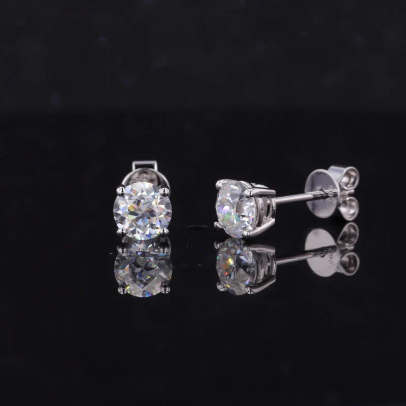 5mm Round Cut Diamond Stud Earrings in 14K Solid White Gold