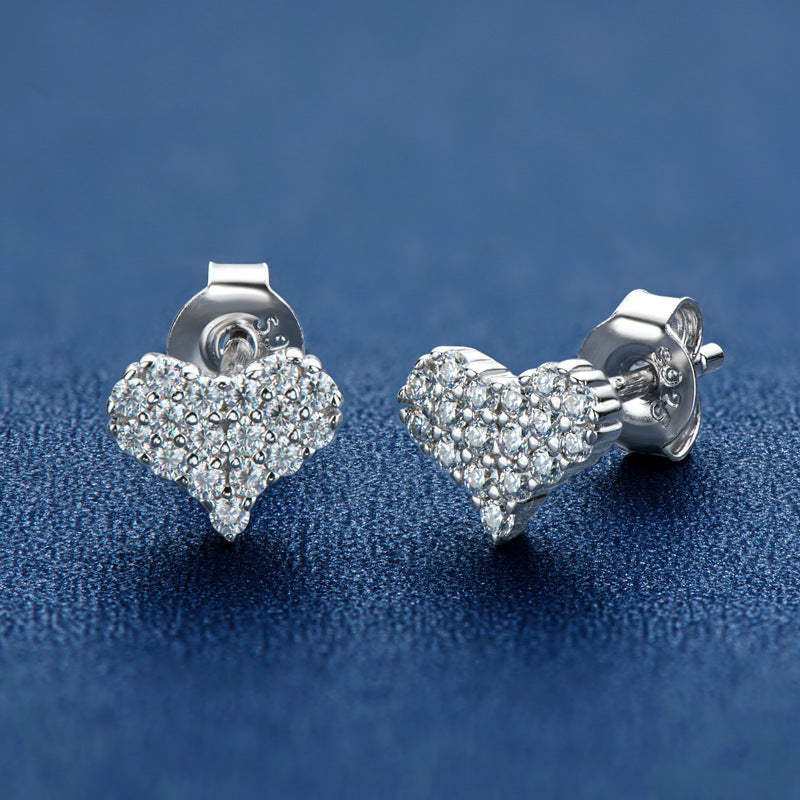 Heart Moissanite Earrings in Platinum-Plated 925 Sterling Silver