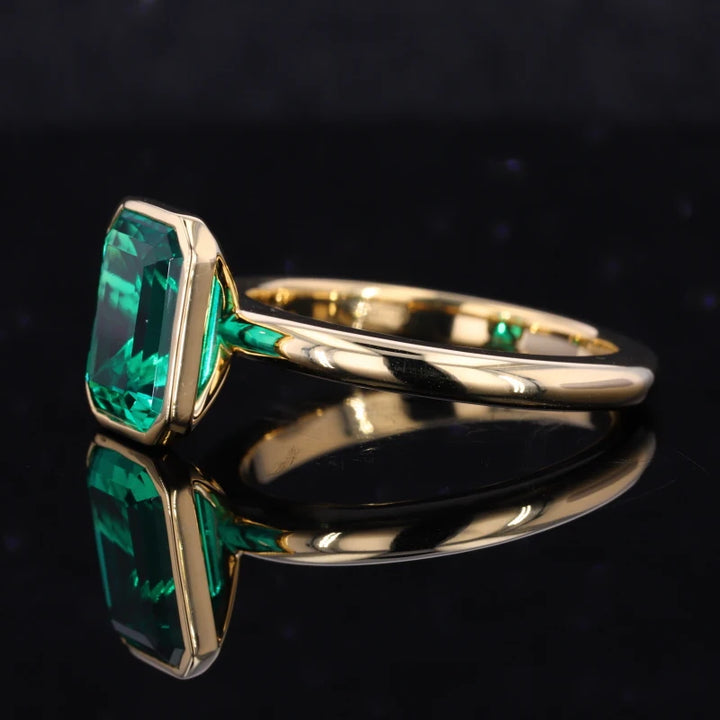 8x12mm, 5.50ct Lab-Grown Zambian Emerald Bezel-Set Ring in 18K Yellow Gold