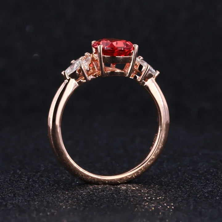 7x10mm, 3.00ct Pear Lab-Grown Ruby with Marquise Diamond Accents in 14K Rose Gold