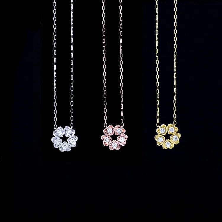5 Leaf Clover Diamond Pendant with Rolo Necklace in 18K Yellow/White/Rose Gold