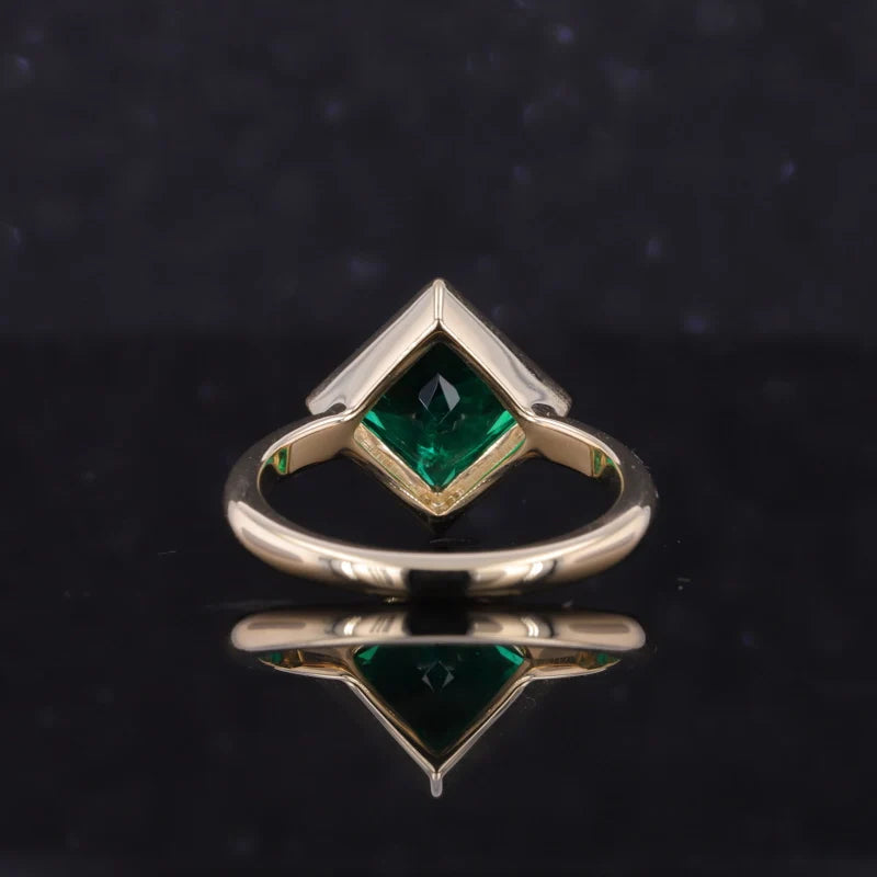 Princess Emerald Bezel Set Ring in 10K Yellow Gold