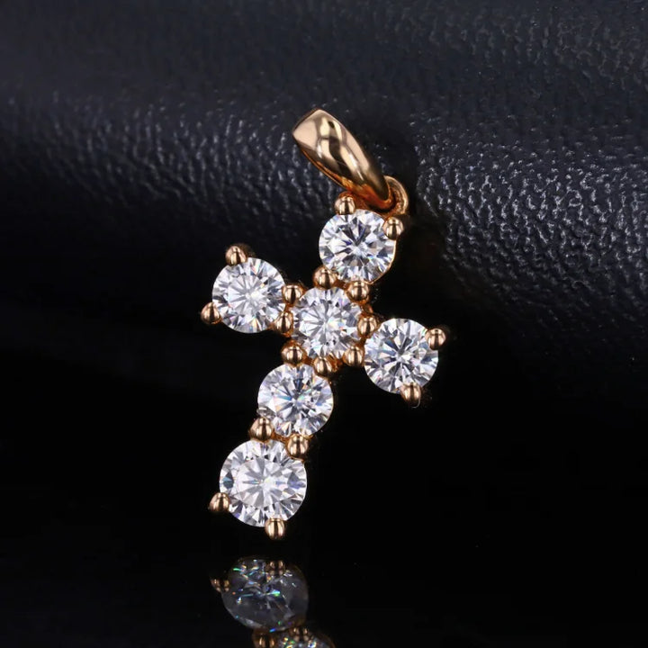 Cross Moissanite Pendant in 14K Solid Rose Gold