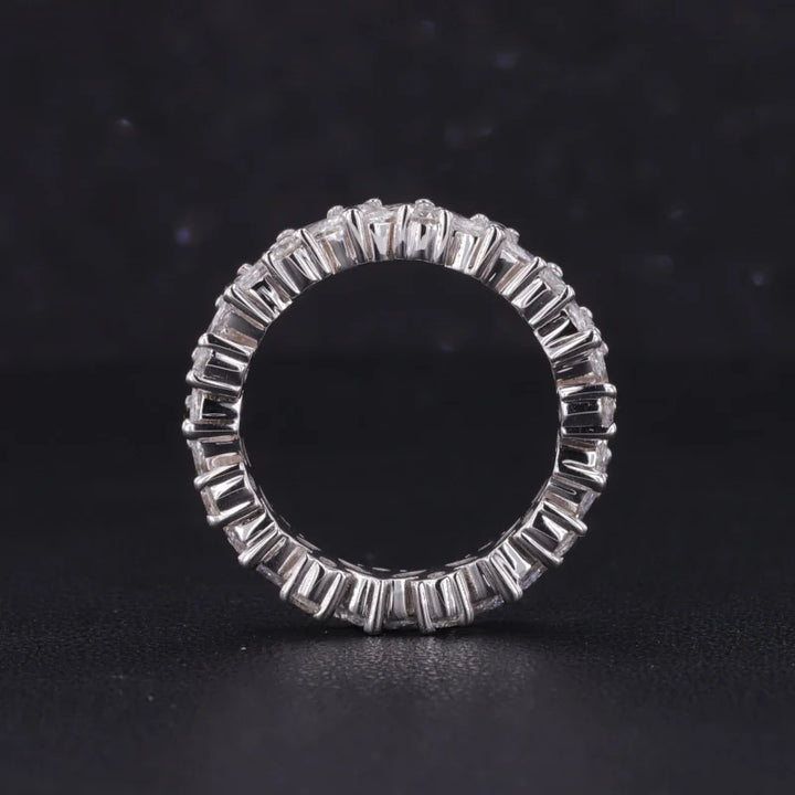 Marquise and Round Diamond Eternity Ring in 14K Solid White Gold