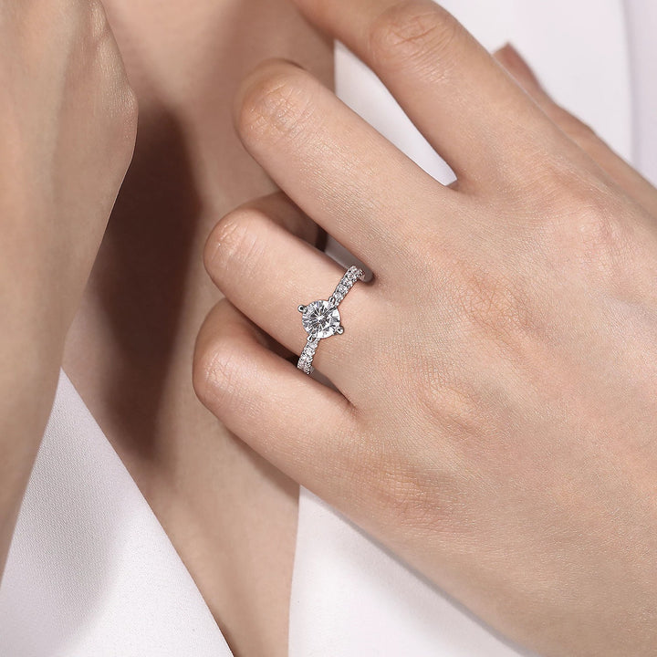 1.00ct Round Lab-Grown Diamond Solitaire Ring with Raised Pavé Crown and Band in White Gold