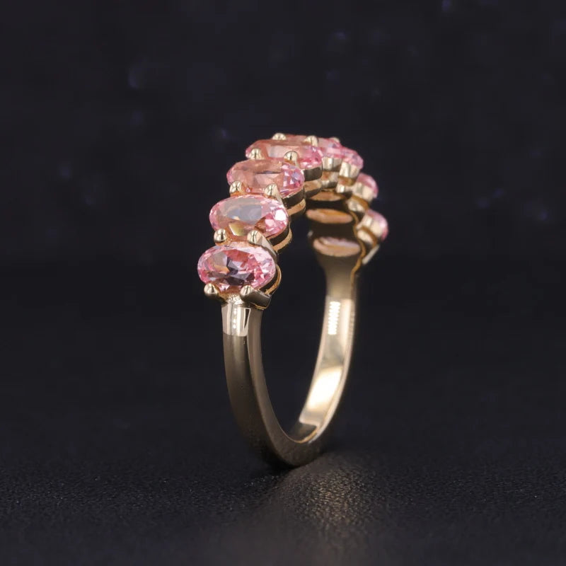 3*5mm Oval Cut Sakura Pink Sapphire Half-Eternity Ring in 10K Yellow Gold