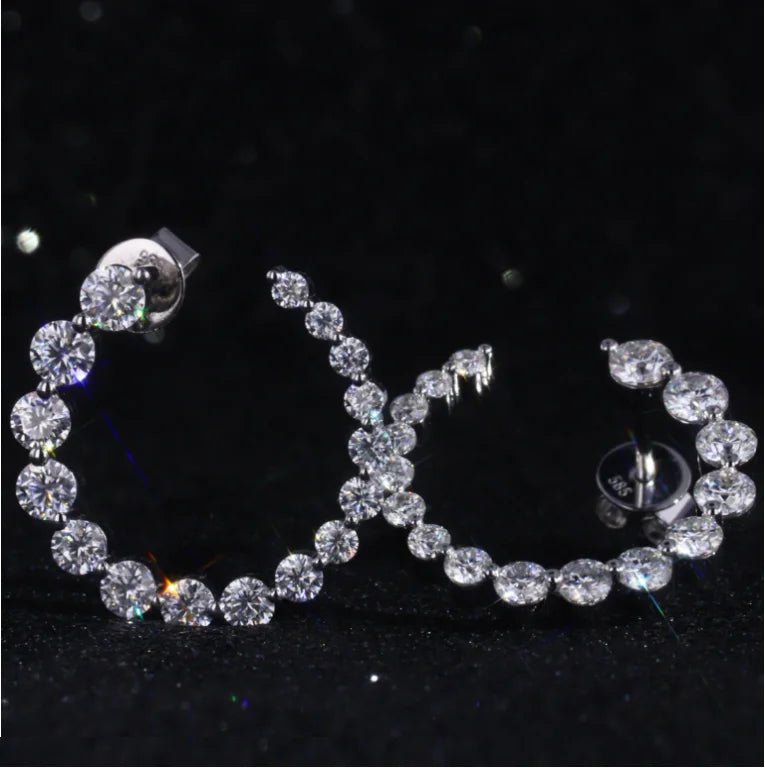 Circle Diamond Earrings in 14k Solid White Gold