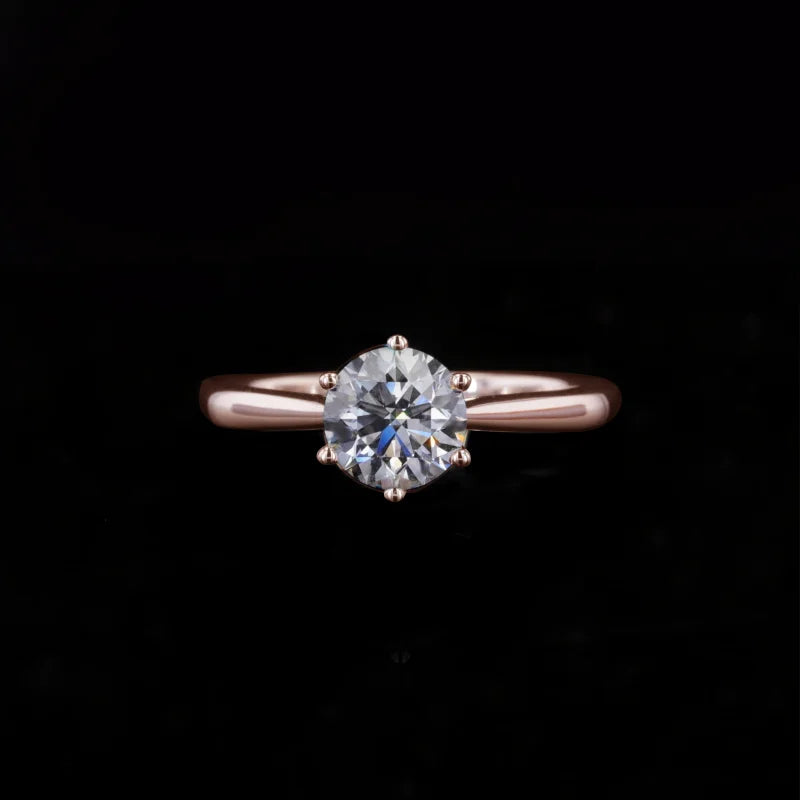 2.00ct Round Moissanite Ring with Classic 6-Prong Solitaire Setting in Yellow/White/Rose Gold
