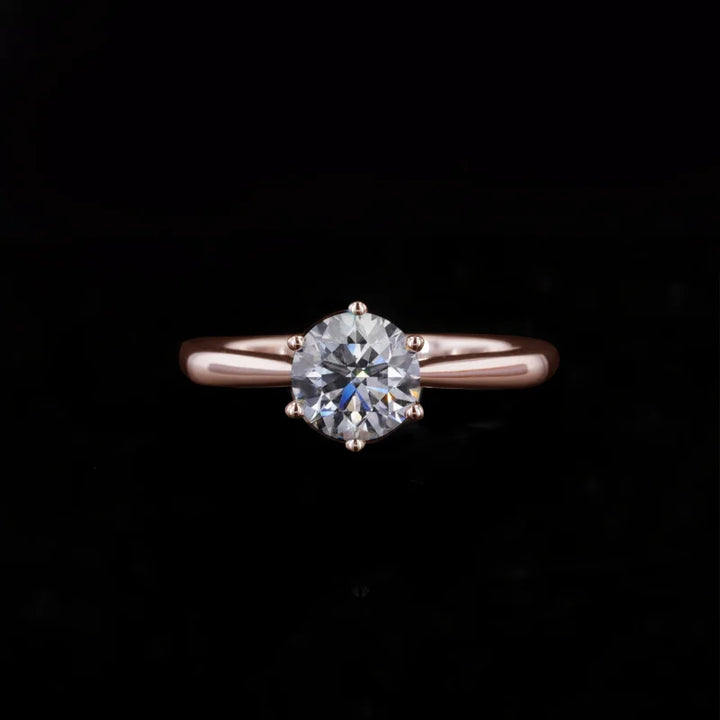 2.00ct Round Moissanite Ring with Classic 6-Prong Solitaire Setting in Yellow/White/Rose Gold