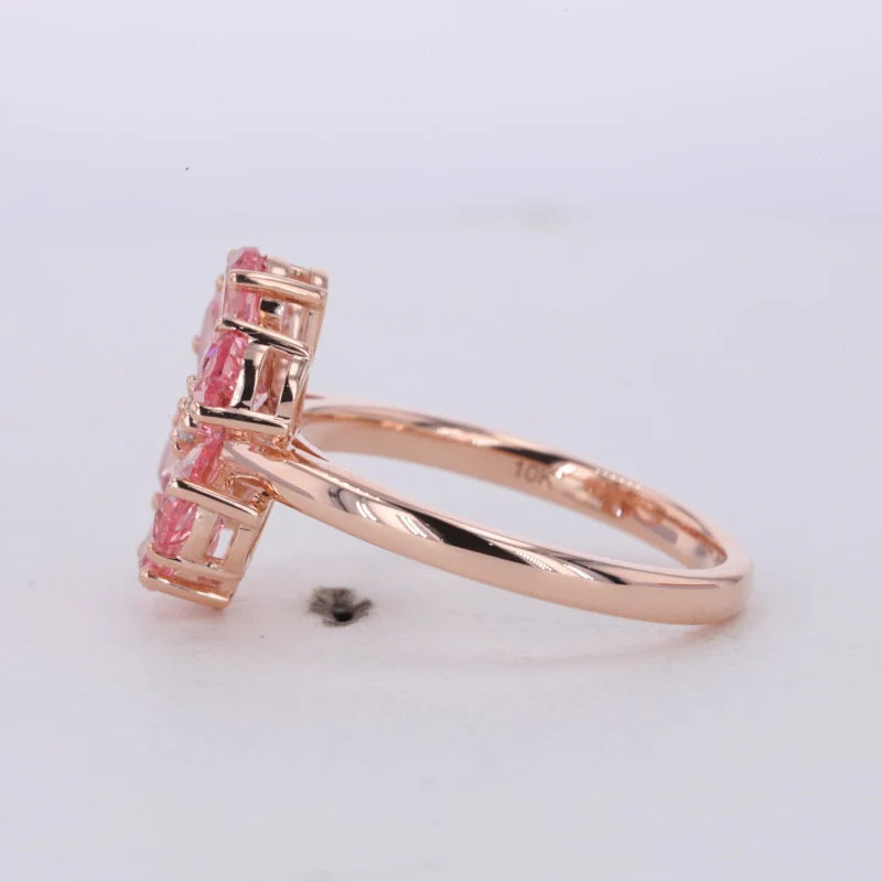 Pink Sapphire with 2.2mm Diamond Flower Ring in 10K Solid Rose Gold