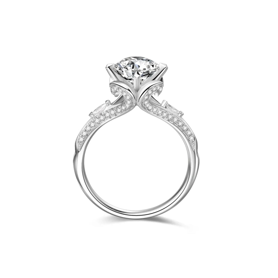 1.50ct Round Lab-Grown Diamond Solitaire Ring with Raised Lily Setting and Pavé Band in White Gold