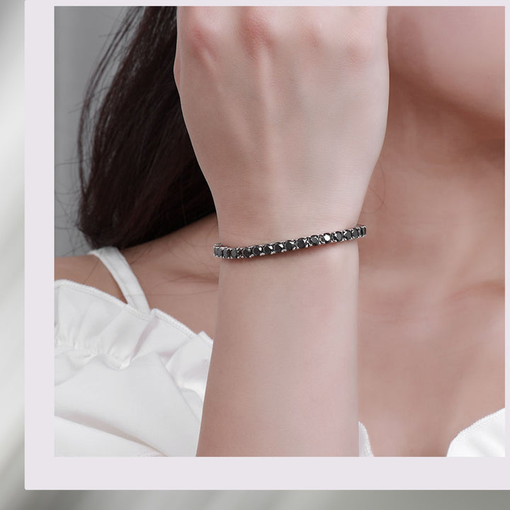 Black Moissanite (2mm-6.5mm) Tennis Bracelet in White Gold-Plated 925 Sterling Silver