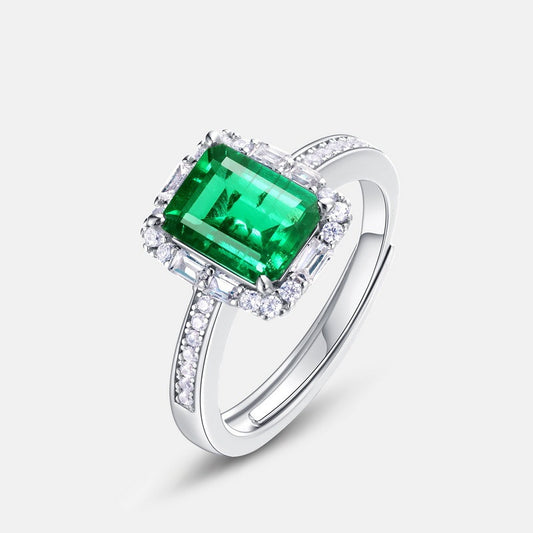 1.8ct Lab Emerald Ring with White Gold-Plated Silver Base