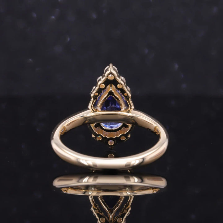 6x9mm, 1.80ct Pear Lab-Grown Blue Sapphire with Diamond Accents in 14K Yellow Gold